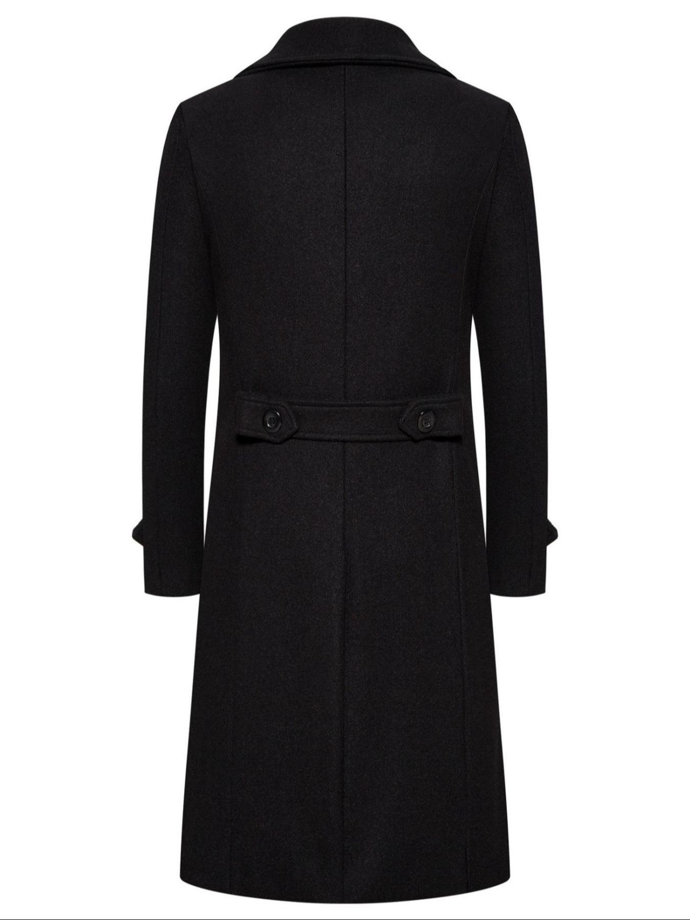 Men's Solid Double-Breasted Pocket Trench Coat Jackets, Regular Fit Casual Long Sleeve Lapel Neckline Coat for Fall & Winter, Men's Clothes for Daily Wear