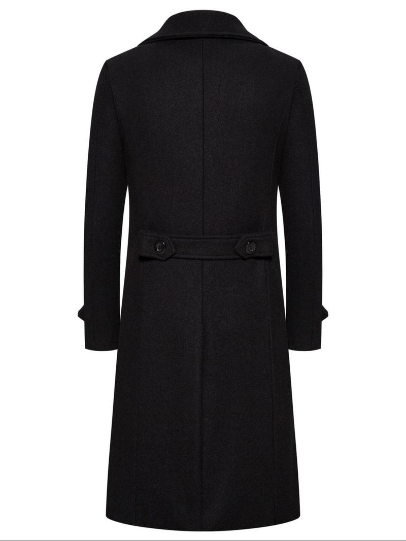 Men's Solid Double-Breasted Pocket Trench Coat Jackets, Regular Fit Casual Long Sleeve Lapel Neckline Coat for Fall & Winter, Men's Clothes for Daily Wear