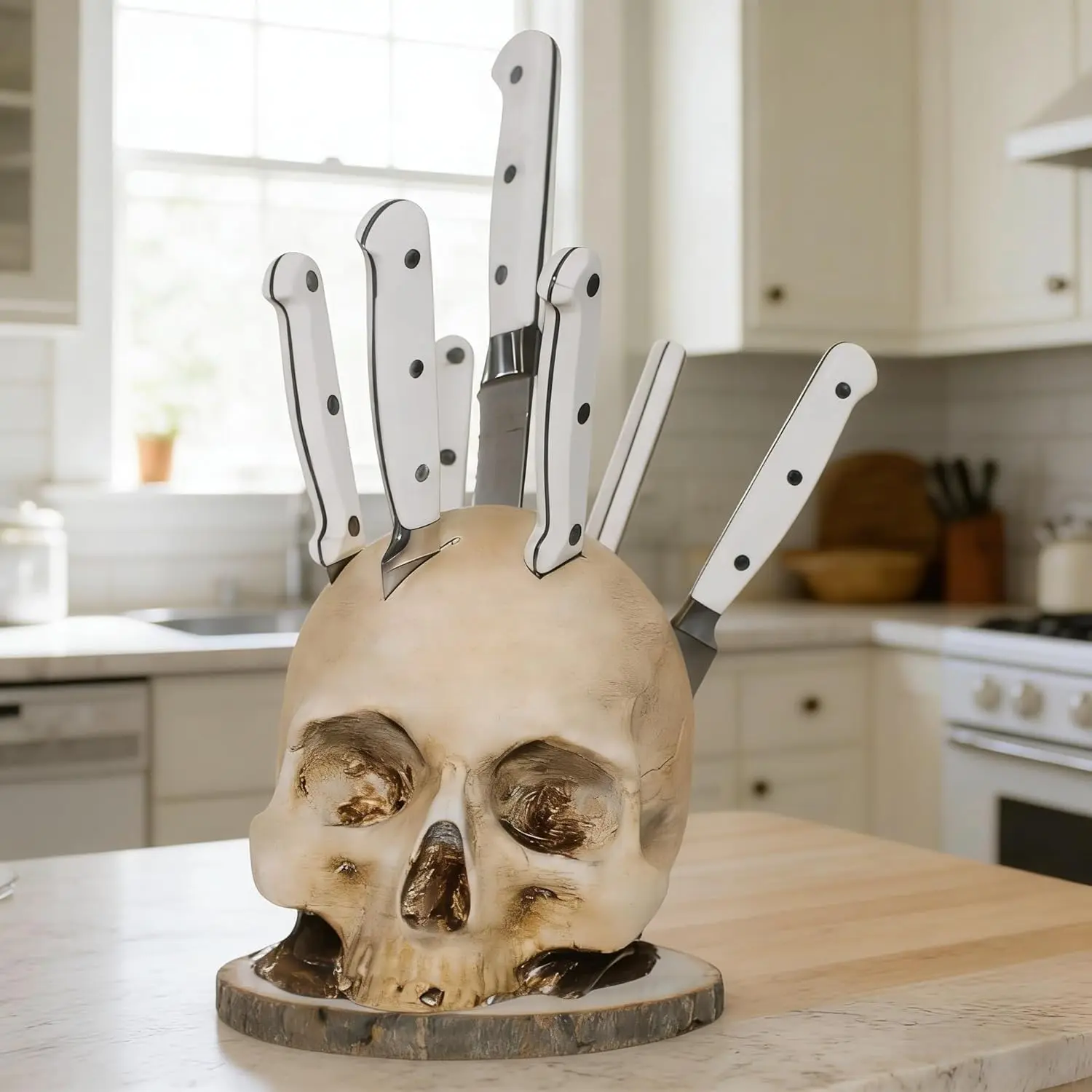 Skull Knife Holder Kitchen Storage, Funny Skeleton Knife Holder, Creative Horror Kitchen Storage Head Rack, Skeleton Knife Stand a Scary Party, Unique Fruit Storage Rack Decoration