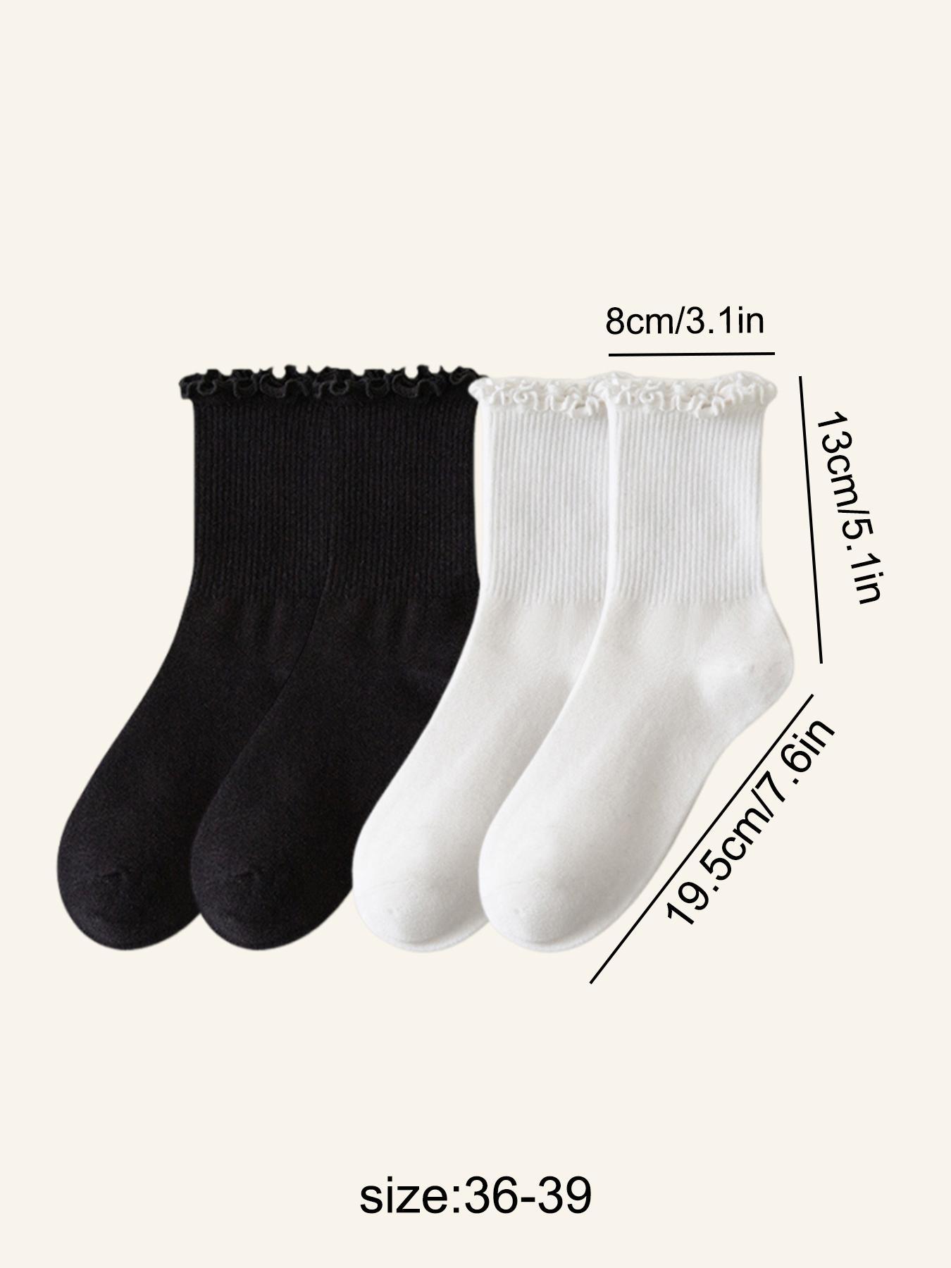 Women's Solid Lettuce Trim Crew Socks, Casual Comfy Breathable Socks for Daily Wear, Multipack Knit Socks for All Seasons