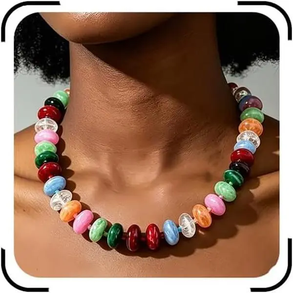 Chunky Beaded Choker Necklace Colorful Beaded Necklace for Women Trendy Black Red Bule White Big Bead Statement Necklaces Boho Summer Beach  for Women
