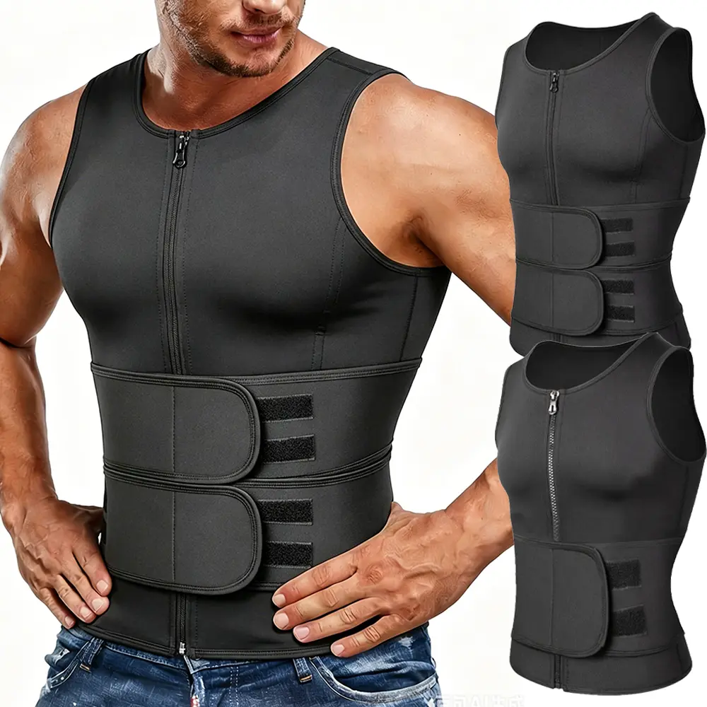 Men's High Compression Sauna Vest, Sleeveless Sports Top Body Shaper with Zipper, Waist Trainer for Workout and Tummy Control, Sport Vests