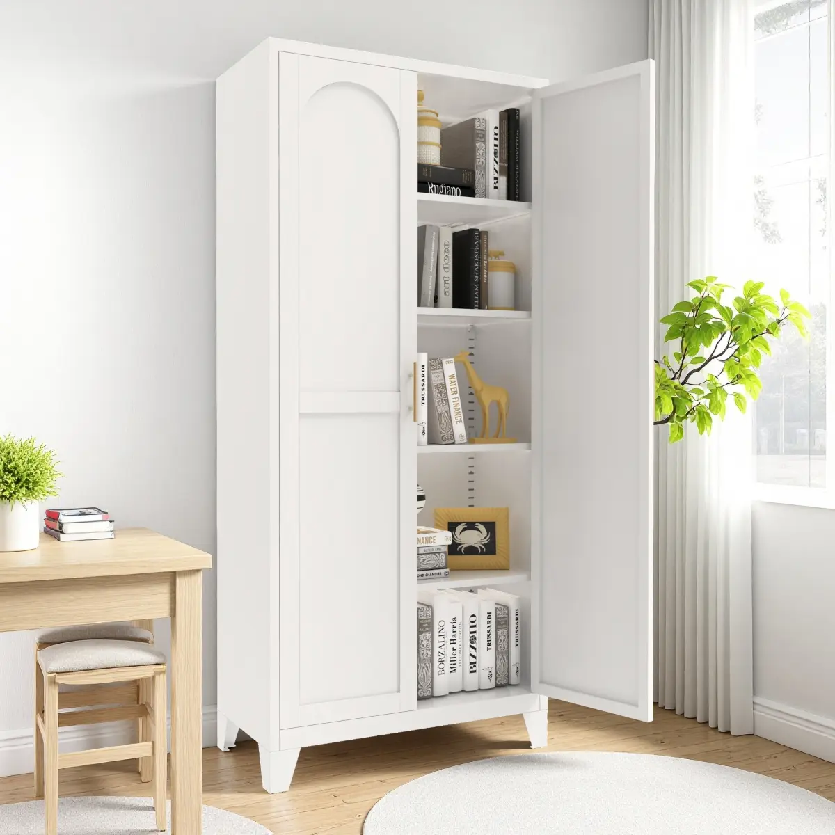 61''/71'' 2 Shapely Doors Cabinet, Metal Storage Cabinet with Doors and Adjustable Shelves, for Bedroom, Living Room, Kitchen(White/Black)