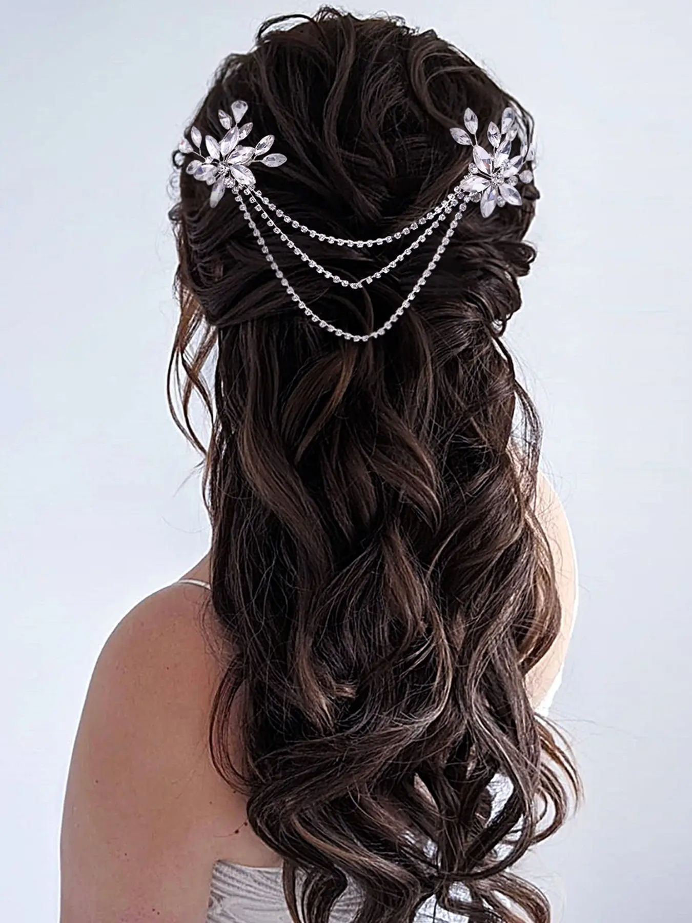 Elegant Glamour Rhinestone Floral Flower Hair Comb, Hairpiece, Perfect Bridal Wedding Party Accessory, Ideal for Festive Events, Stylish Long Hair Comb
