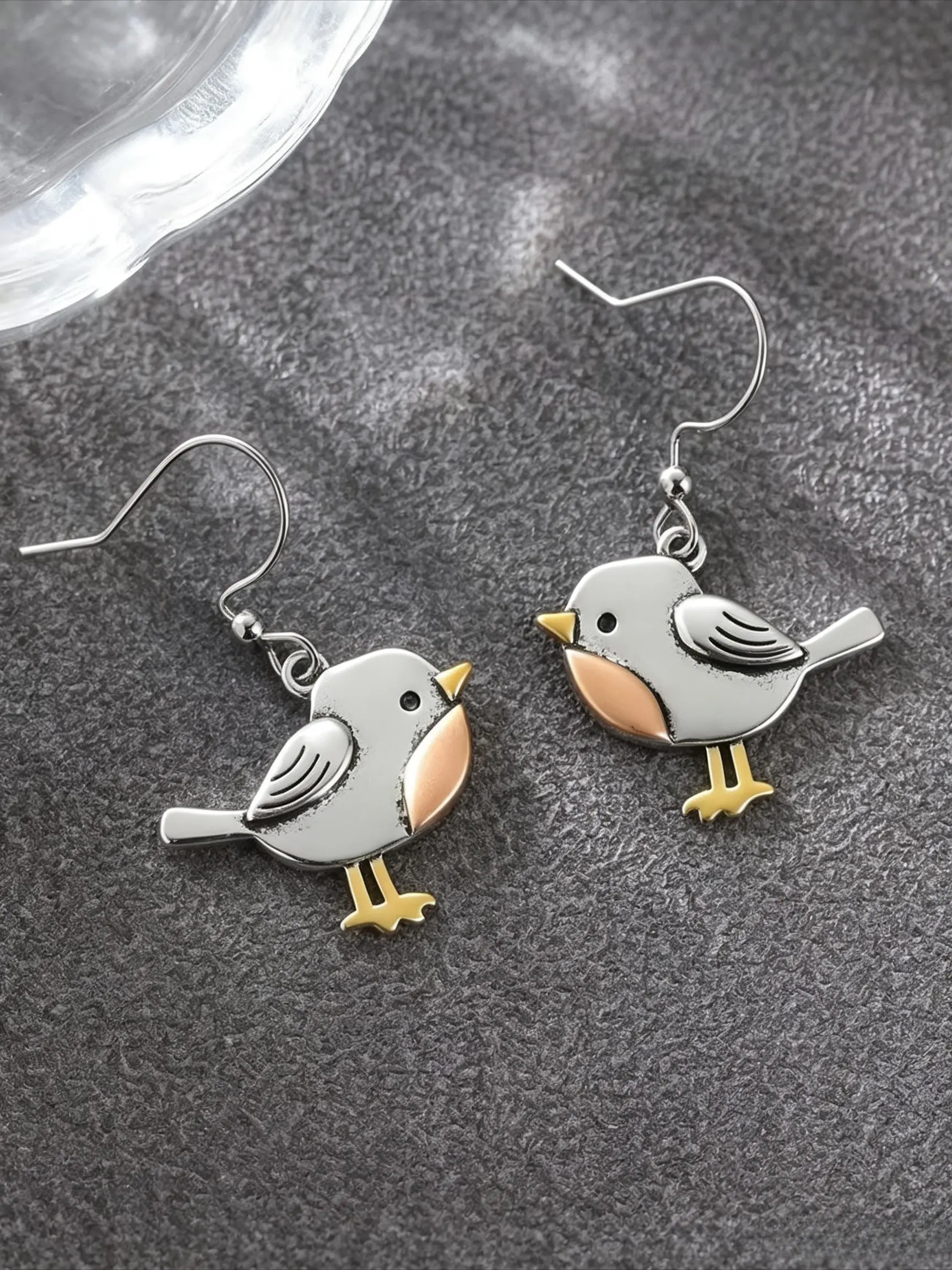 A Pair of Vintage-Style, Distressed 3D Bird Earrings: Vintage Statement Earrings, Fashionable, Unique, Compact, and Cute—Versatile Everyday Earrings for Women