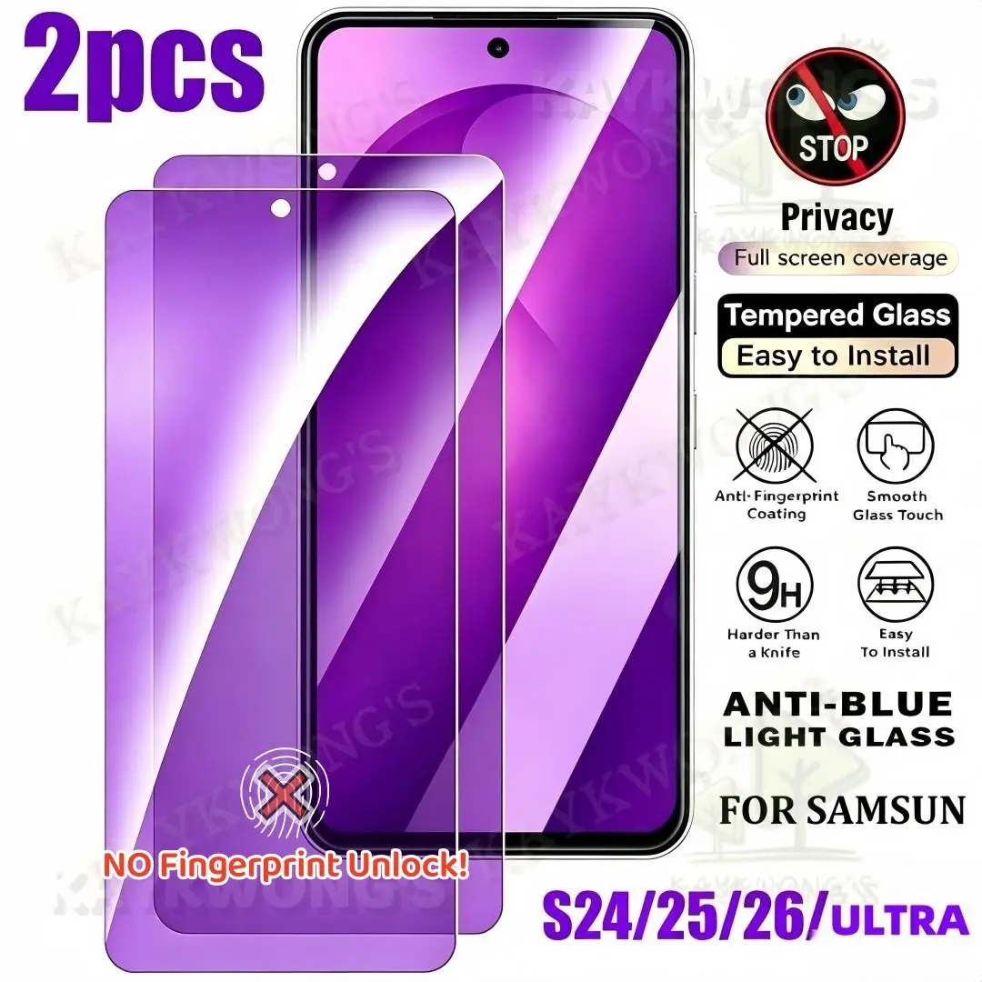KAYKWONG'S 2-Pack Anti-Spy Blue Light Screen Protector for Samsung Galaxy S26 Ultra/S25 Ultra/S24 Ultra/S26/S25/S24/S23/S22 Plus/S24+/S23+/S22+FE , Privacy Protection, No Fingerprint Unlock