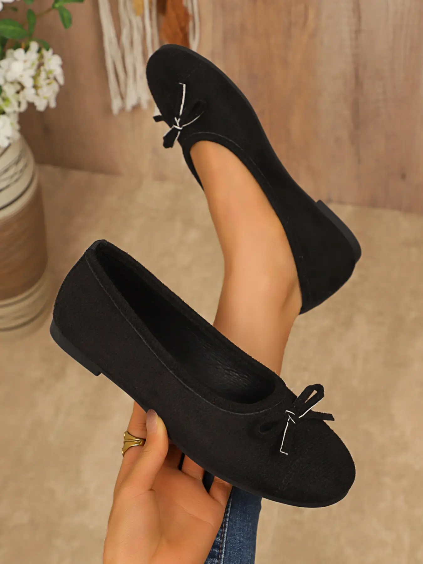 Women's Spring & Fall Casual Dress Shoes, Candy Color Bow Flat Shoes, Slip-On Anti-Slip Rubber Soft Sole, Comfortable Home & Office Wear