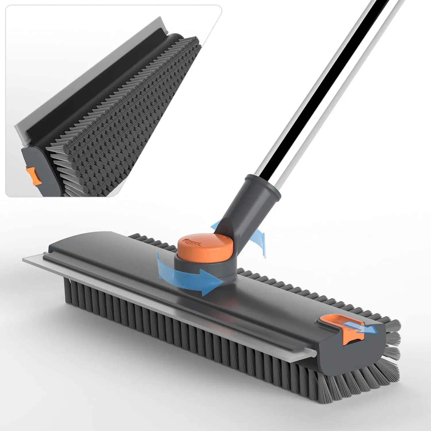 3-in-1 Long Handle Scrub Brush Squeegee Broom, Multi-functional Cleaning Scrubber for Concrete Tile Wall Shower Deck Patio Floor, Grey