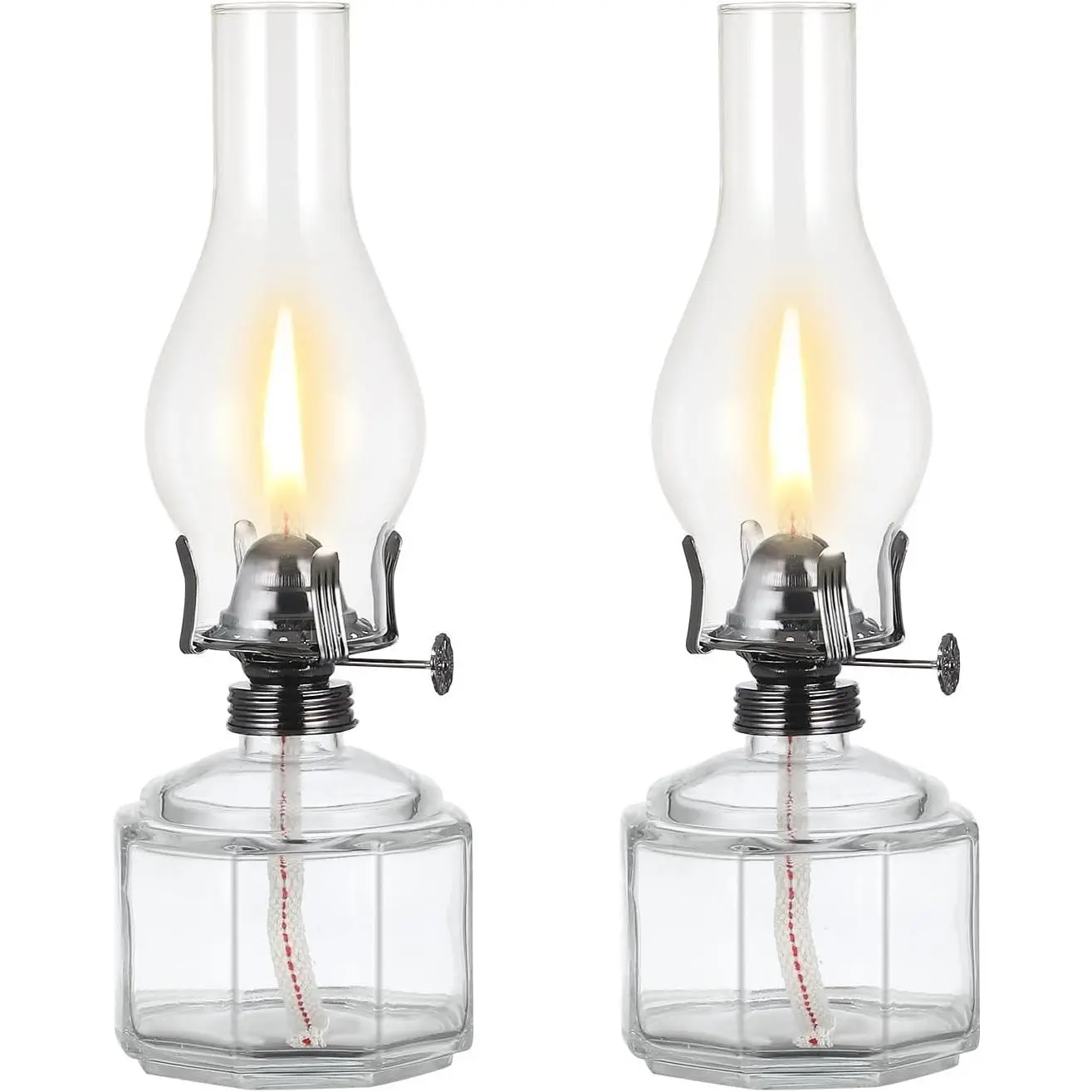 2 Pack Large Oil Lamp Vintage Glass Kerosene Lamp Antique Black Oil Lamps for Indoor Use Emergency Lighting Rustic Hurricane Lamp Clear Chamber Oil Lantern 12.5 Inch