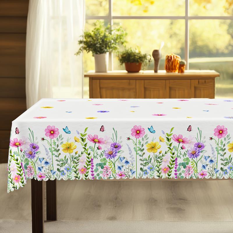 1pc Spring Round And Square Tablecloth, 5 Sizes, Floral And Butterfly Design Wallpaper, Easter Party, Valentine'S Day Theme, Spring Decoration, French Style, Suitable For Home Kitchen And Picnic Tablecloths, Gifts