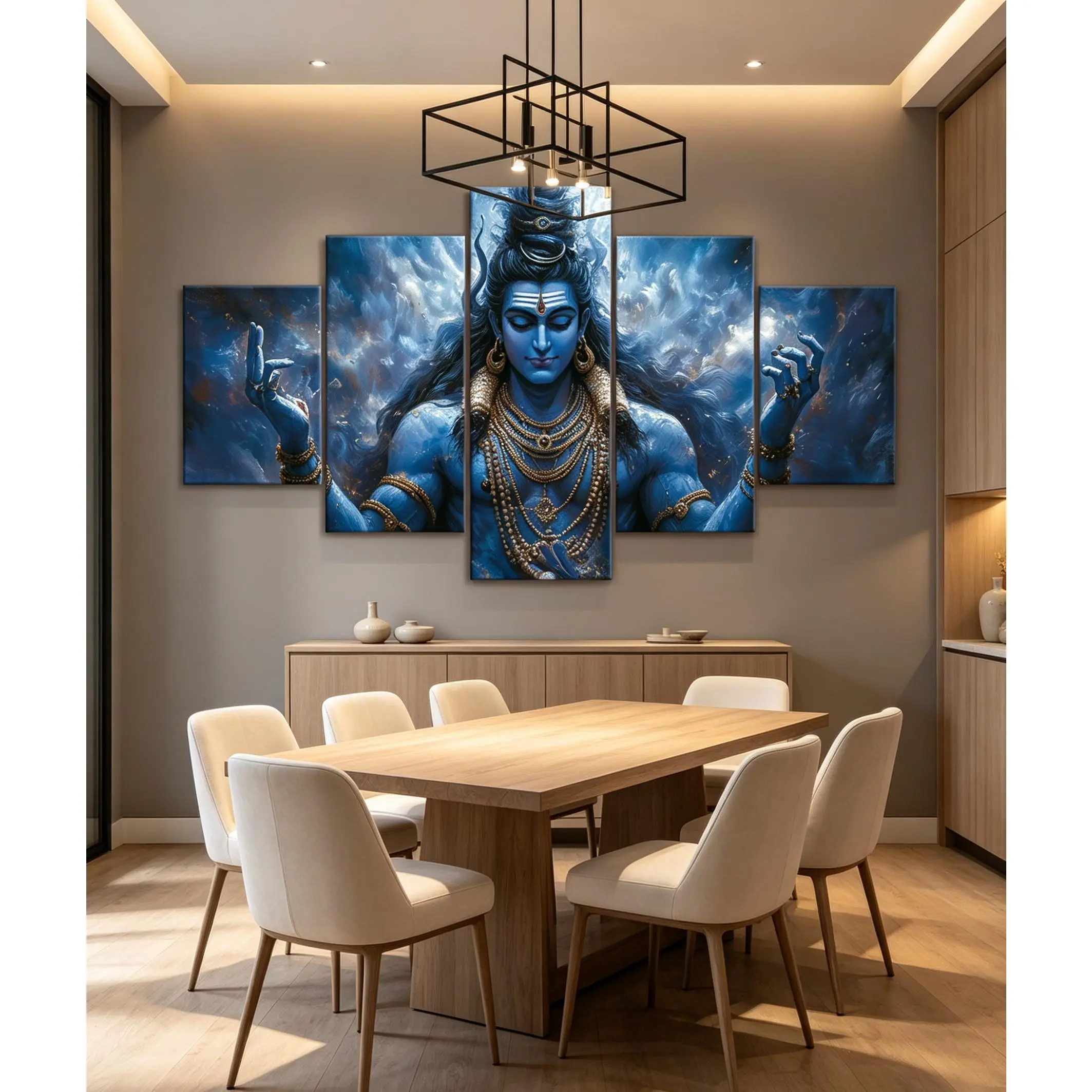 2D Flat, 5pcs Wooden Framed Canvas, Hinduism Shiva Portraits Statues Religious Themes, Fashion Poster, Art for Home Decoration, Pattern Wall Art Decor, for Living Room, Office, Restaurant, Bar Wall Decor, Waterproof, Odorless, Christmas