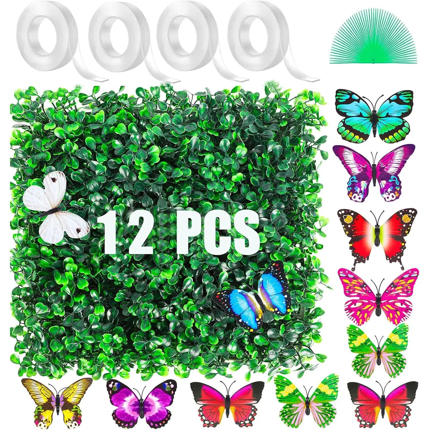 SunnySmil 12 count 10” X10” Artificial Grass Wall Panels,Boxwood Hedge Wall Panels,With Double Sided Tape ,Make Installation Easier,for Interior Wall, Backdrop Wall and Indoor Outdoor  Wall Decor