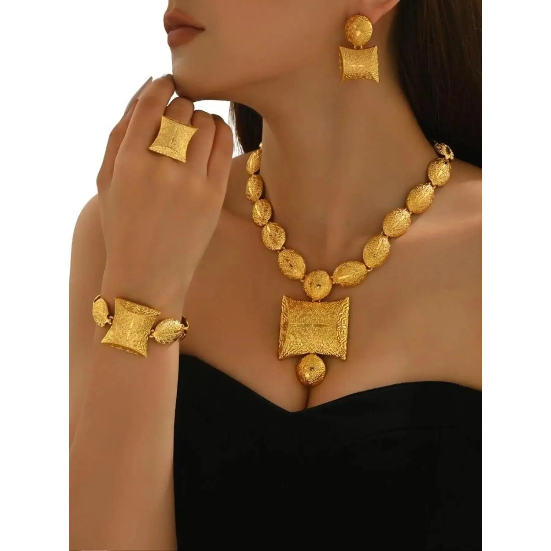 Middle Eastern Five-Piece Glamorous Wedding Maximalist Trendy Elegant Jewellery Gift Set for Women, Includes Necklace Bracelet Ring Earrings, Ideal for Celebrations and Formal Events, Glamour Set Jewelry Sets