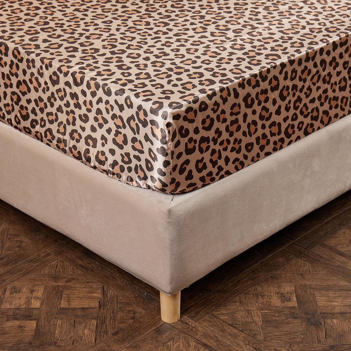 Leopard Print Fitted Sheet & Pillowcase Set, 3 Counts/set Including 1 Count Fitted Sheet & 2 Counts Pillowcase without Filler, Bedding Supplies for Home Bedroom