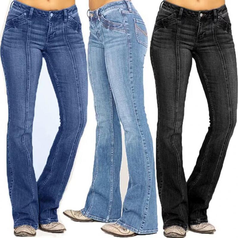 Women's low waisted flared pants, curved mid waist jeans
