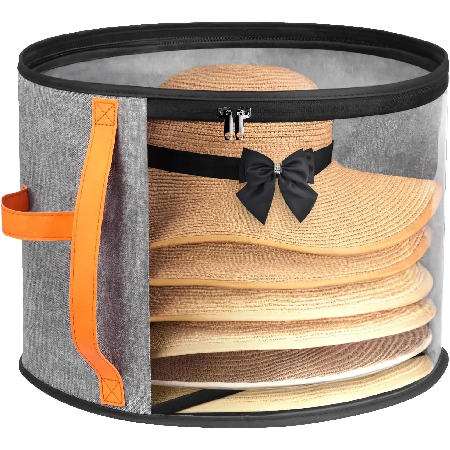 Clear Hat Storage Box for Women, Cowboy Hat Organizer for Closet, Wide Brims Hat Case with Carrying Handles, Hat Bag (Grey)
