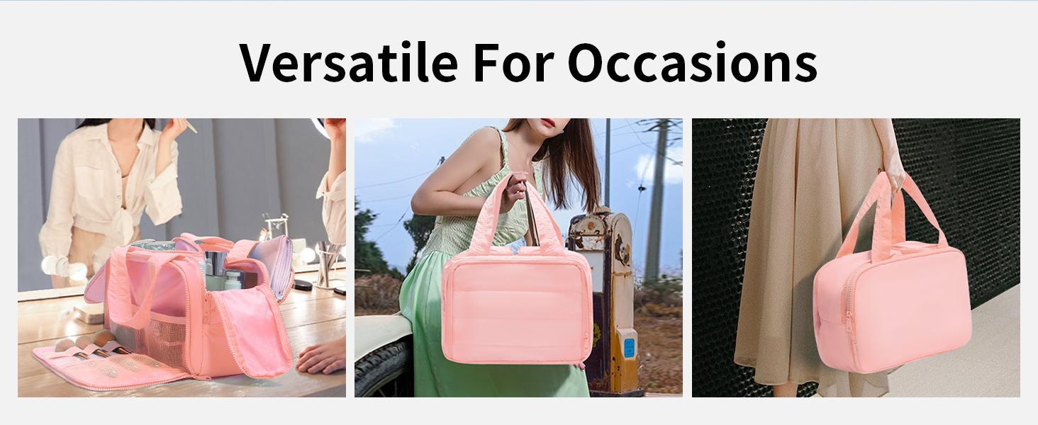 SUNDAY MIRTH Puffer Travel Toiletry Bag – Large Capacity 11.8"L Makeup Organizer, 4 Compartments, Waterproof Wet/Dry Separation, Ultra-Light Taslan Fabric – Ideal for Business Trips, Gym, Family Vacation, Camping