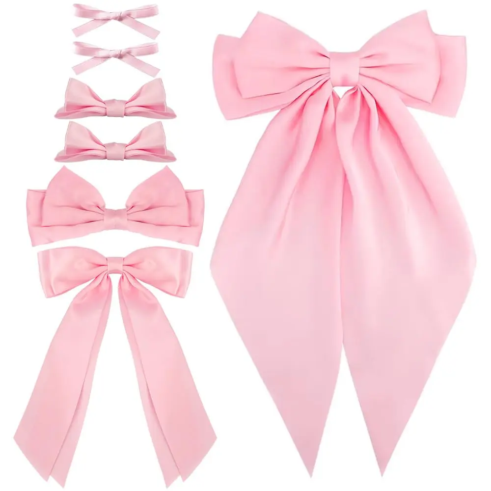 7 Pack  Bows for Hair Bow Silky Satin Hair Bow Hair Clips Long Tail Multi Style  Hair Ribbon  Hair Barrettes for Women Girls