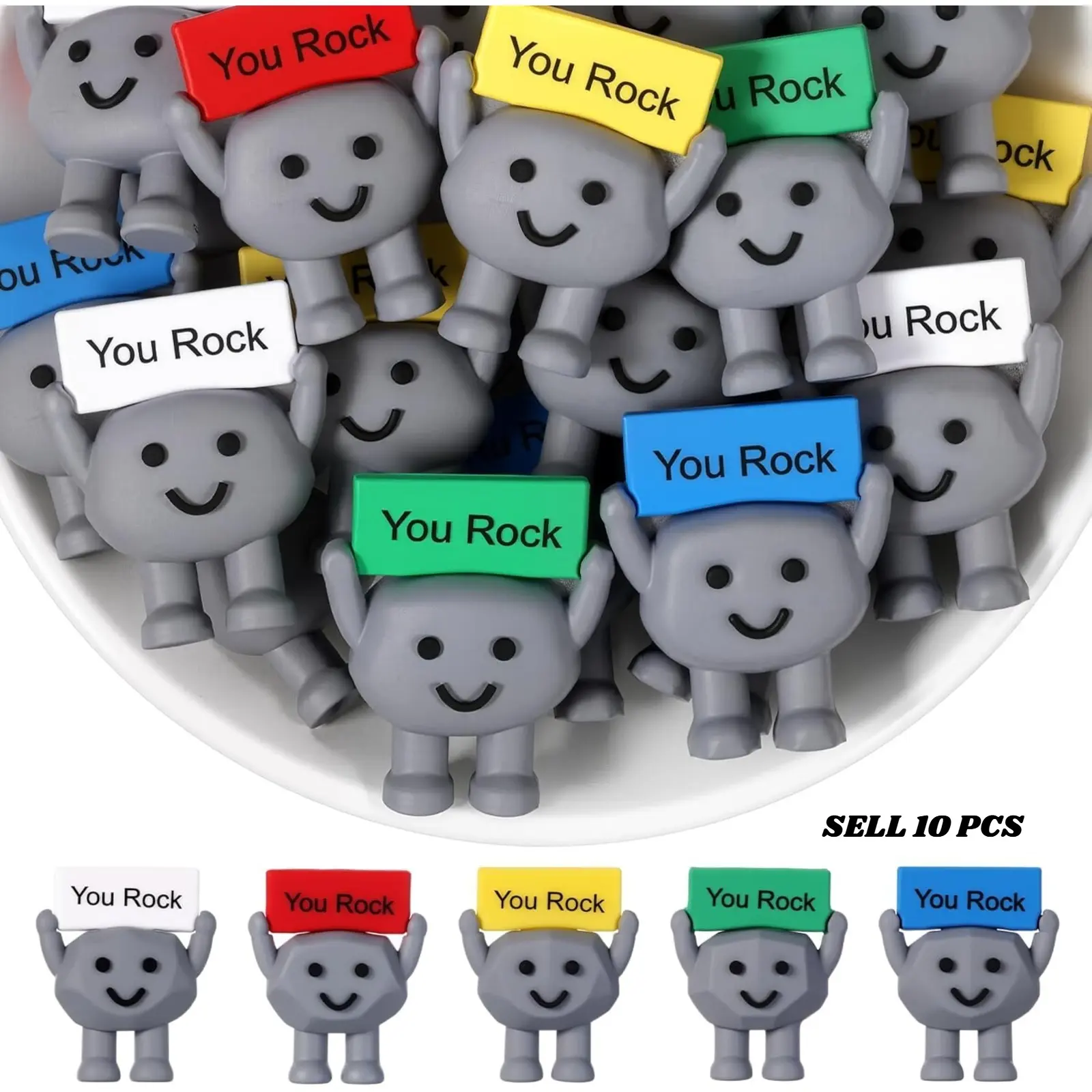 10 Pcs Mini Rubber Stone Toys Positive Figurines Mini Rock Stones Figures to Hide You Rock Gifts Decorations and Ornaments and Encouragement Birthday Motivational Gifts for Colleague Staff Teacher