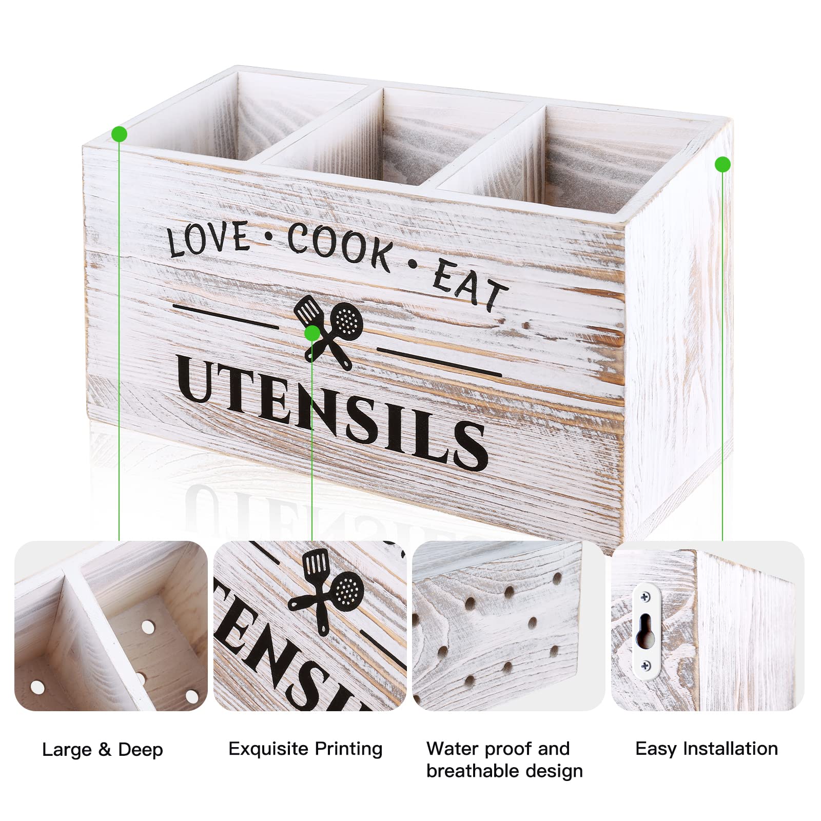 Kitchen Utensil Storage Box, 1 Count Wooden Kitchen Utensil Holder, Desktop Cutlery Storage Box, Home Organizer for Kitchen Accessories, Bedroom, Desk, Home Decor Organiser