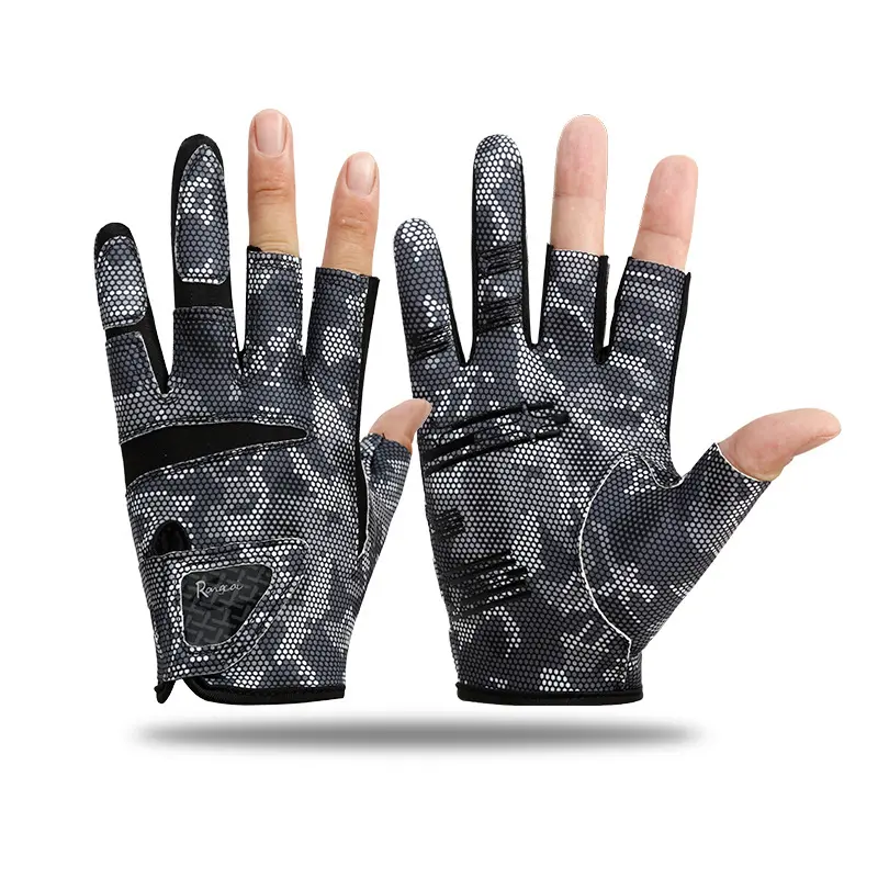 Men's Half-Finger Fishing Gloves, Breathable Polyester, UPF 50+ Sun Protection, Non-Slip Grip for Bass Fishing & Outdoor Sports, Male