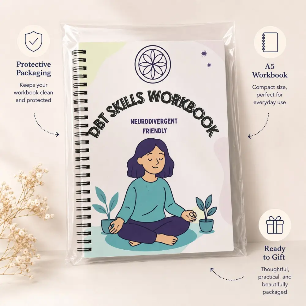 DBT Skills Workbook Neurodivergent Friendly A5 Spiral Journal Mindfulness Emotional Regulation Daily Practice