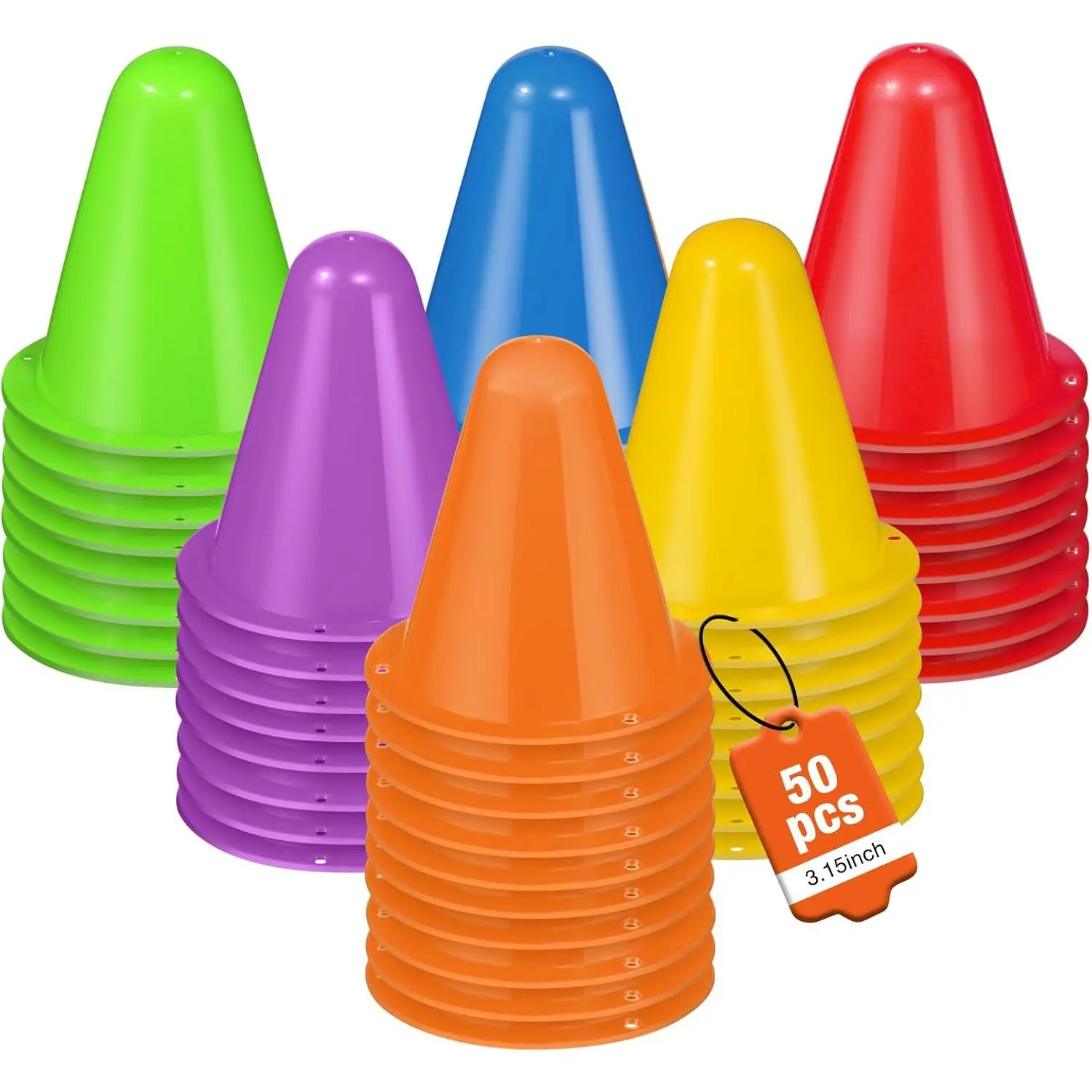 50 Pack 3.15 Inch Mini Cones for  Drills,Agility & Footwork Practice,Portable Small Cones for Indoor Outdoor Soccer,Basketball,Team Activities