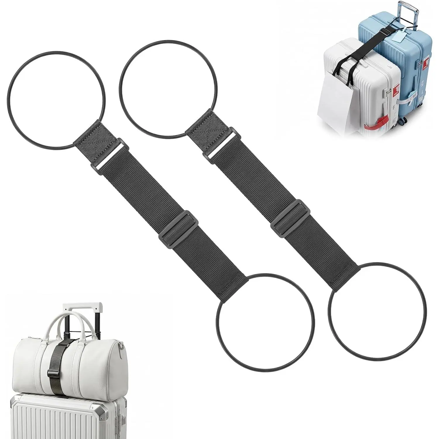 Heavy-Duty Adjustable Elastic Luggage Straps for Suitcases, Black 2-Pack | Adjustable nylon bungee luggage connector straps, 11.81"-19.29", anti-fall, ideal for business & family trips
