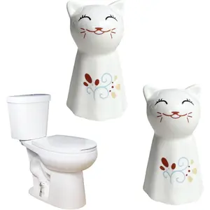 2Pcs Tall White Toilet Bolt Caps with Smile Cat Flower Print, Decorative Anti-Rust Toilet Floor Bolt Caps Replacement for Bathroom
