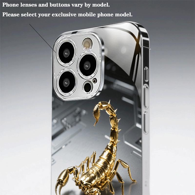 Gold scorpion pattern electroplated silver tempered glass new mobile phone case for iPhone 17ProMax-11Pro Max/x/xs/xr/xsmax/8 advanced sense design business simplicity full coverage anti-drop protective case, waterproof and anti-drop mobile phone case