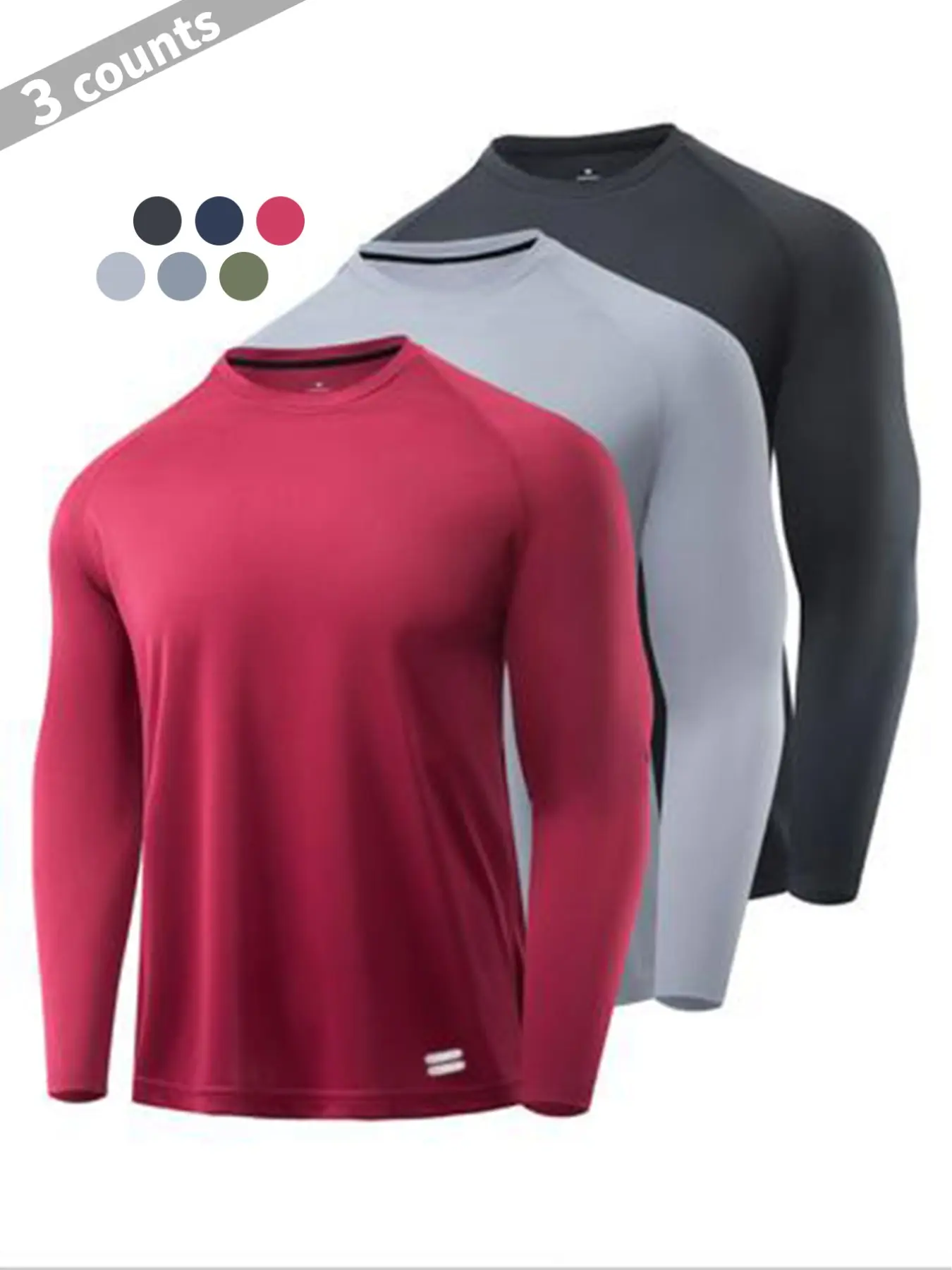 3/4/5 Piece Long Sleeve Sporty T-Shirt, Breathable Moisture-Wicking Quick-Dry, Elastic Casual Workout Top, Athletic Apparel, Sports Tops, Ideal for Gym and Running
