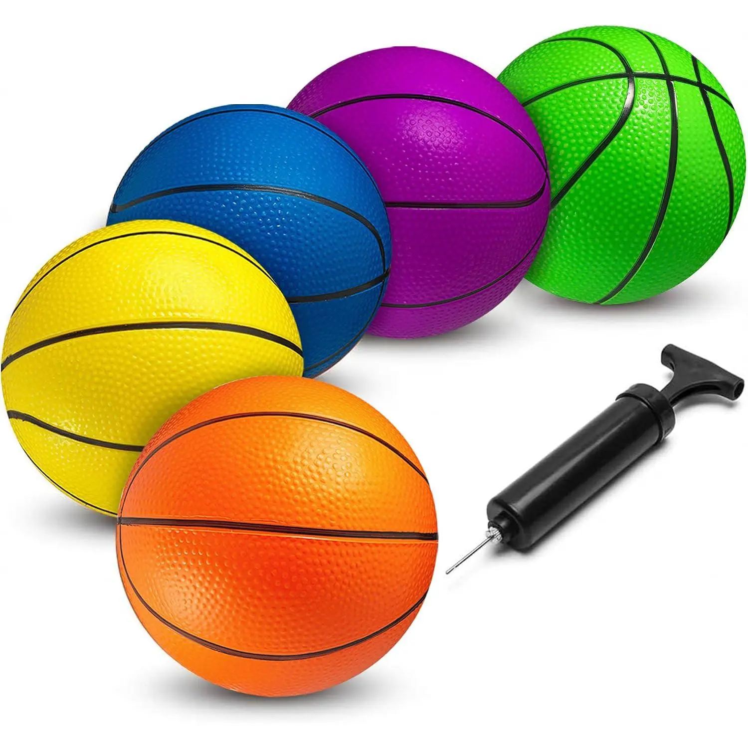 Basketball Set for Kids - 6 Inch (5 Pack) with Hand Pump - Small Size Indoor Hoop Balls for Toddlers - Over the Door Basketball Games, Indoor & Outdoor, Small Hoops, Pool Play & Party Favors