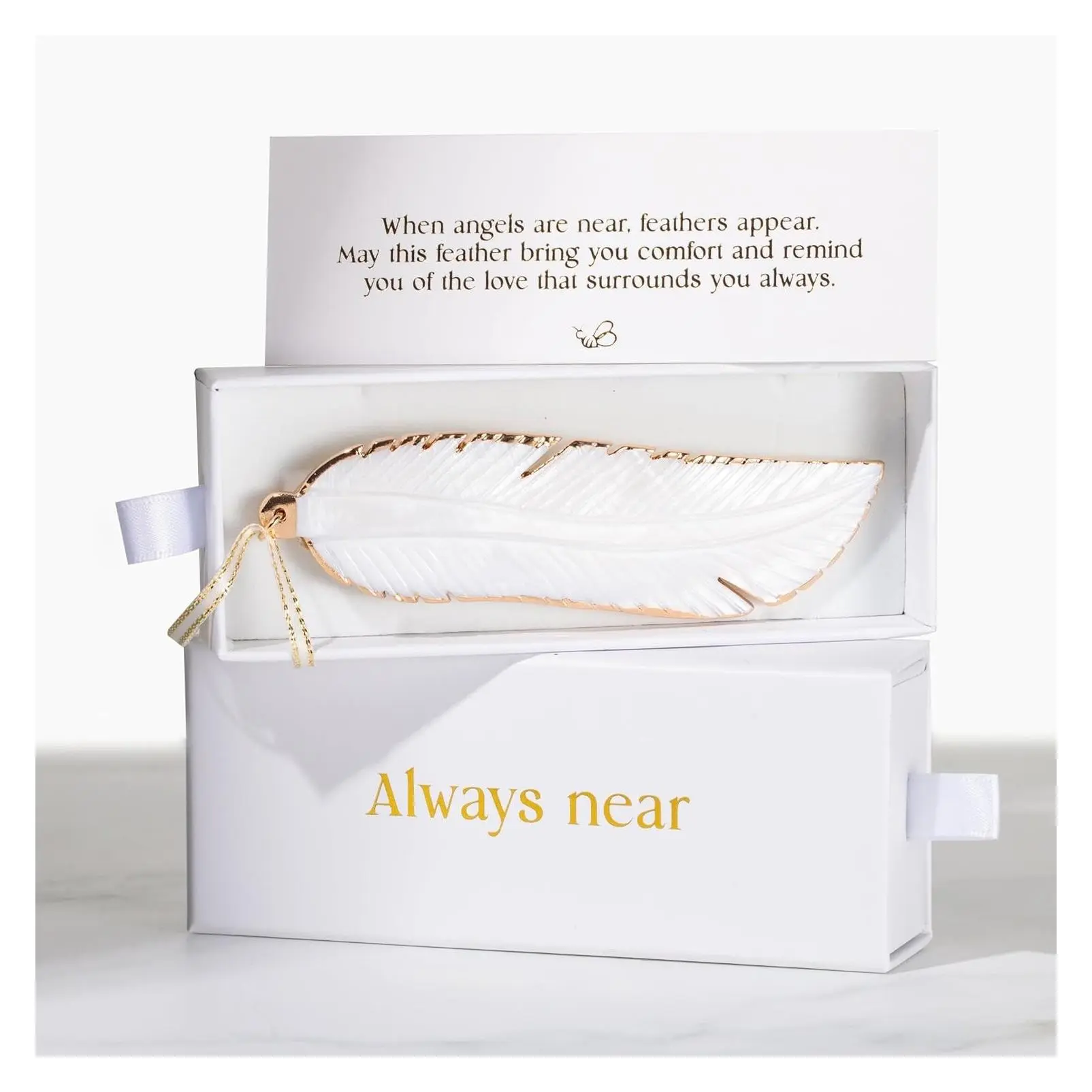 Hand-Carved Angel's Feather Memorial Ornament | Elegant Sympathy Gift for Loss of Loved Ones | Remembrance Keepsake for Mother, Father, Pet, or Miscarriage | Gift Box IncludedGift