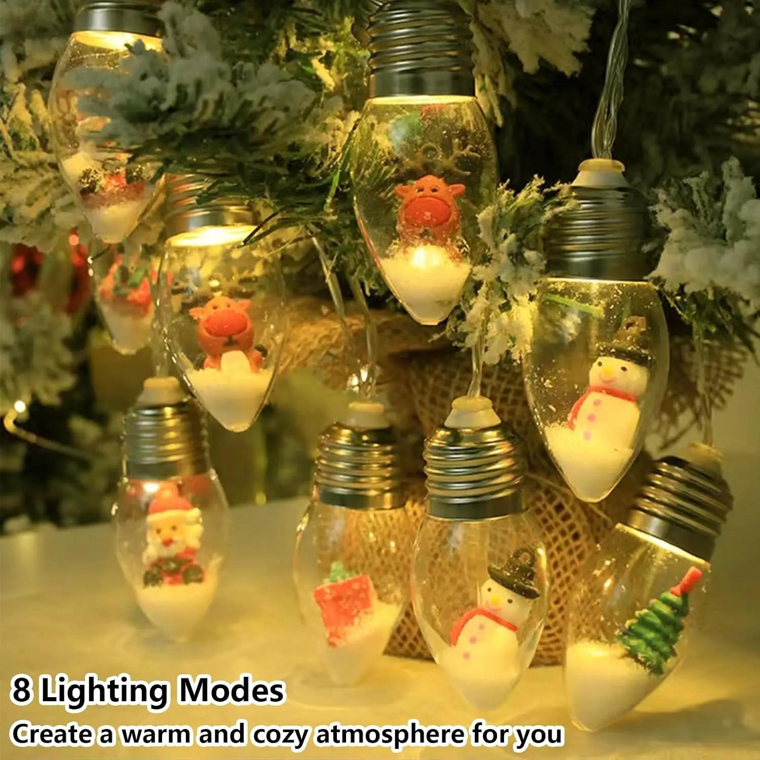 Christmas Lights Indoor 6.8Ft Christmas Snow Globe Lights 10 LED Fairy Lights with Remote Timer, Battery Powered String Lights Warm White String Lights Indoor for Bedroom Party Vintage Christmas Decor