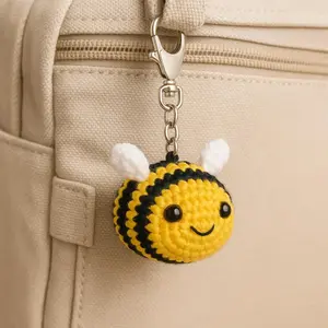 Crochet Bee Keychain - Amigurumi Bumblebee Bag Charm, Animals-Themed Car Interior Decoration, Bag Decor, Party Favor, Collectible, Teacher Appreciation Gift for Bee Lovers