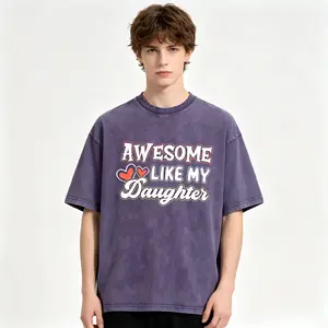 Unique Design Awesome Daughter Letter   Pattern   Graphic Unisex Oversized T Shirts Acid Washed Cotton Tees Vintage Baggy Loose Fit Streetwear WorkoutTops, Menswear Comfy Gym Casual Short-Sleeves