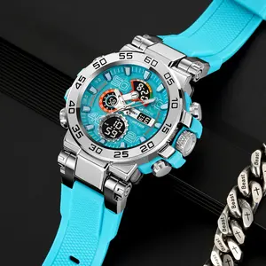 Men's Dual Display Sports Watch, Luminous, 50M Water Resistant, Large 55mm Dial, Plastic Strap
