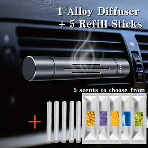 Car Air Freshener Diffuser with 5 Refill Sticks, Metal Vent Clip Car Fragrance Diffuser, Long Lasting Scent Air Freshener for Car Interior, Odor Eliminator Auto Accessories