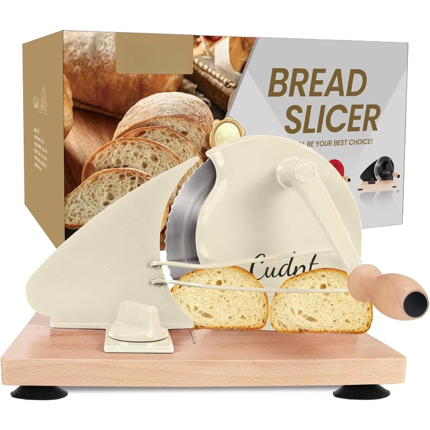 Manual Bread Slicer for Homemade Sourdough Bread, Add Metal Rails, Hand Crank Bread Slicer Machine with Scale Line and Suction Cup, Stainless Steel  Bread  Adjustable Thickness
