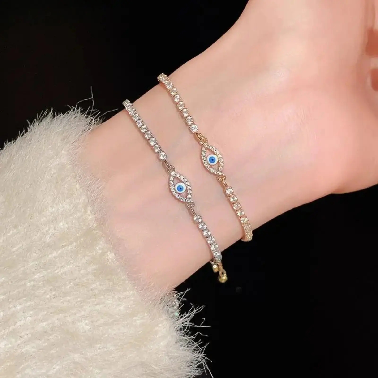 2/1Pcs Women's Dainty Handmade CZ Evil Eye Bracelet, Adjustable Vintage Aesthetic Protection Charm Jewelry, Elegant Daily Wear Accessory, Thoughtful Gift Choice For Mother’s Day, Holiday Celebrations And Everyday Styling