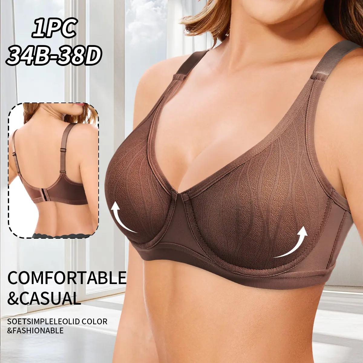 QUASTI Women's Underwire Bra, Non-Padded Breathable Full Coverage Supportive Elegant Floral Lace Lingerie, Sheer Lace Feminine Unlined Comfort Daily Wear Bra, Sizes 34B-38D