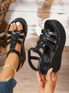 Comfortable Thick Sole Wedge Sandals (35-43), Wide Design, Adjustable Ankle Strap, Breathable Laces, Non-Slip Sole, Summer Beach Shoes