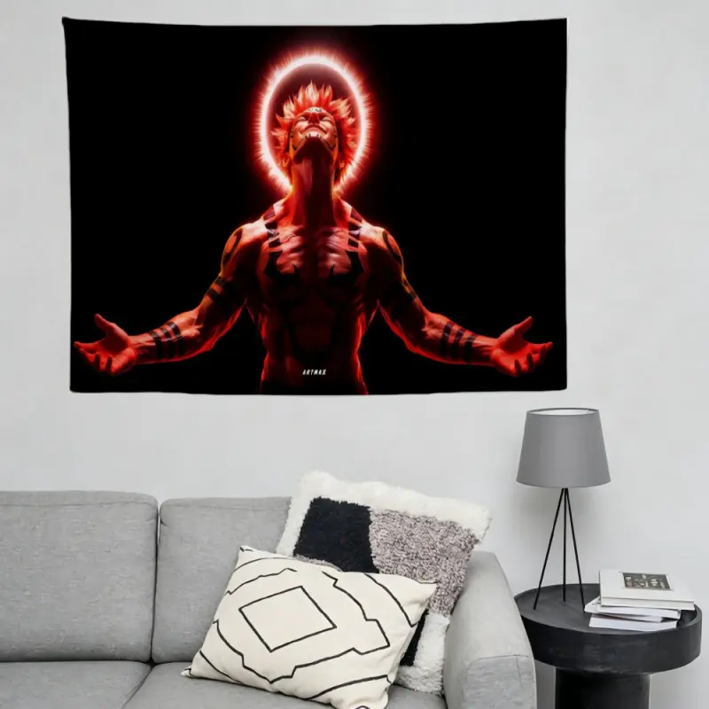 Jujutsu Kaisen Sukuna Tapestry Glowing Red Aura Awakening God Form Wall Hanging Badass Shonen Anime King of Curses Boy Cave Gaming Room Decor College Dorm Banner
