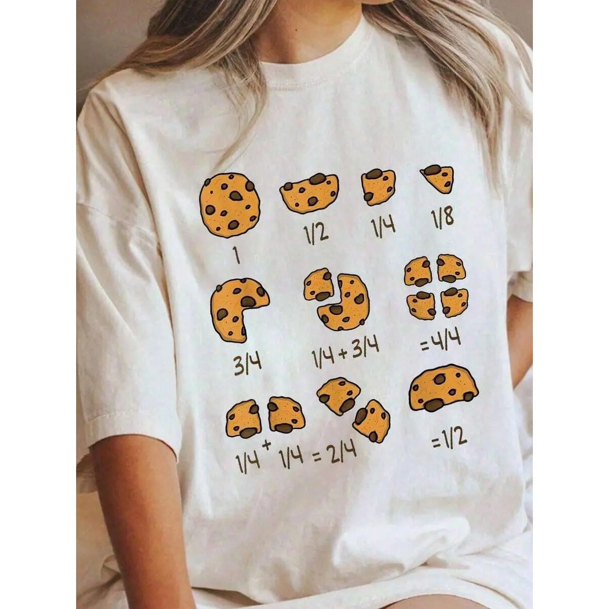 Funny Math Teachers Chocolate Cookie Chocolate Chip T-Shirt, Graphic Tees Women Teacher Appreciation Casual Cotton Top
