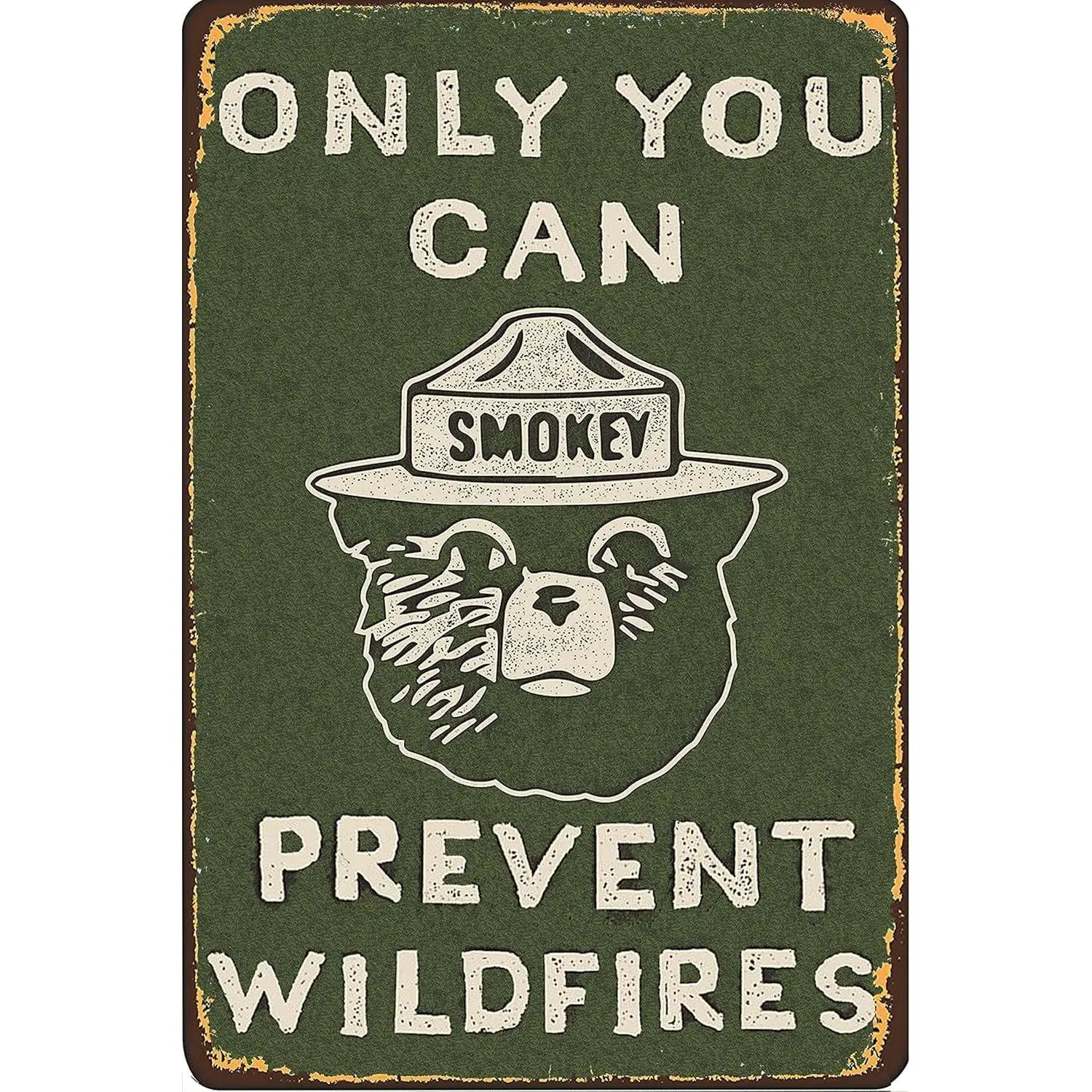 Smokey Bear Vintage Metal Wall Sign – "Only You Can Prevent Wildfires" Rustic Cabin & Lodge Forest Decor