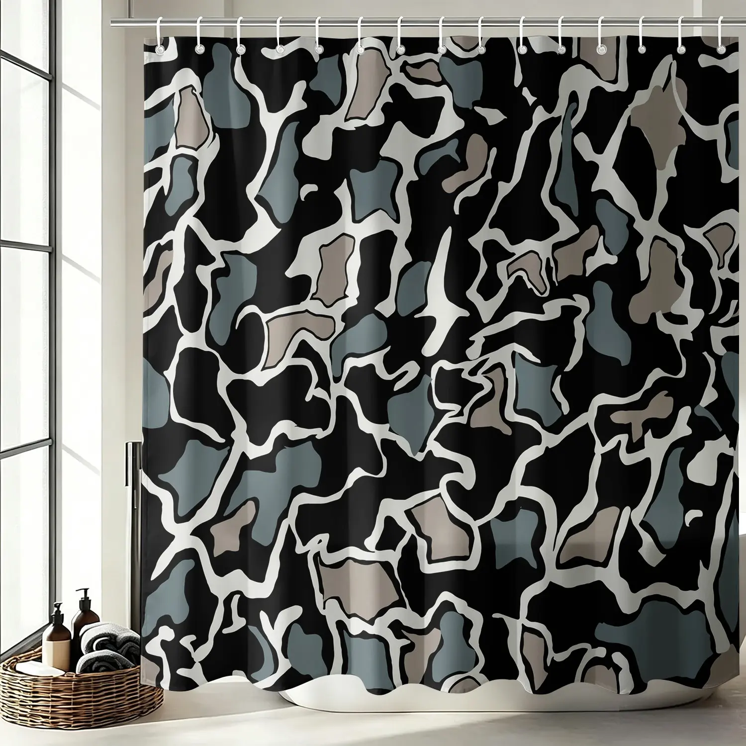 Neutral Camo Print Shower Curtain Set 72"x72", Waterproof Cloth Fabric Bathtub Curtain with 12 Hooks, Modern Camouflage Bathroom Decor Accessories, Trendy Bath Partition Curtain for Men Women, Bathroom Shower Curtains