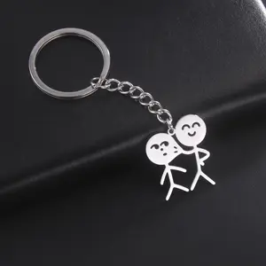 2025 New Pinch Face Stickman Keychain for Women Lovers Stainless Steel Keyrings Bag Car Key Pendant Couple Trinket Gifts
