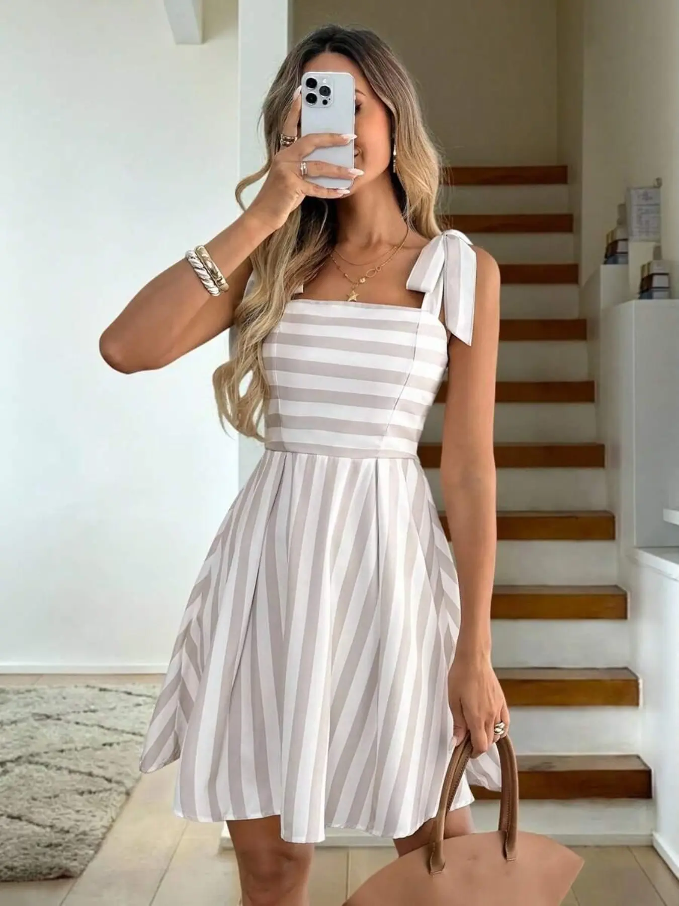 Women's Casual Colorful Striped Tie Shoulder Sleeveless Dress, Summer Dress, Spring Set, Beach Dress, Vacation, Cruise Wear, Beachy Style Dress, Beach Holiday Dresses