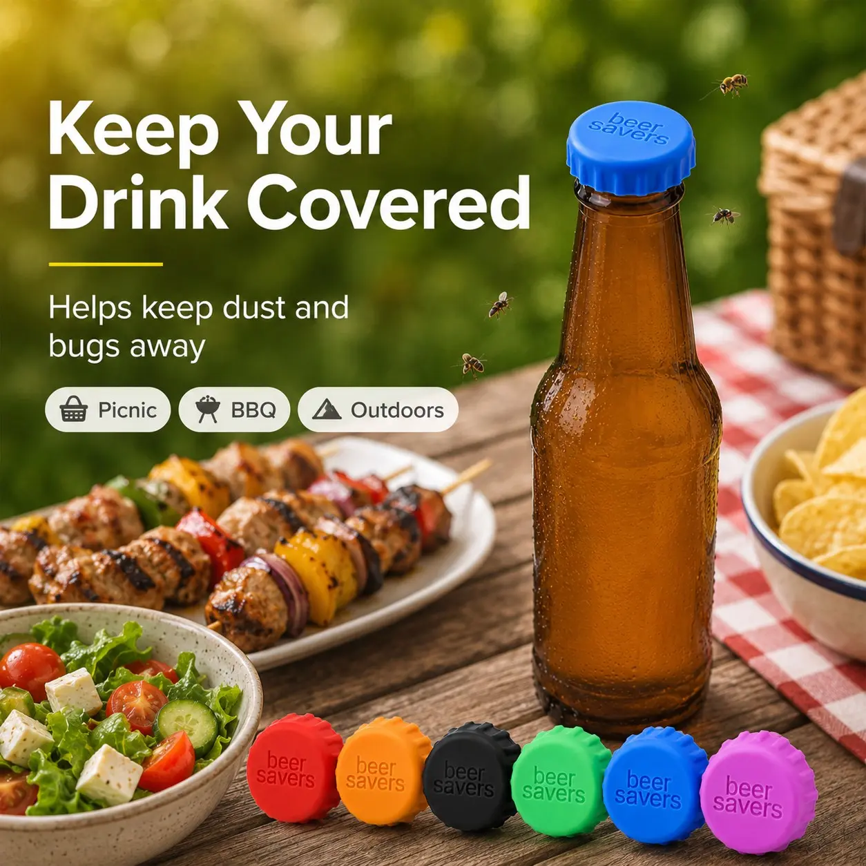 Reusable Silicone Bottle Caps, Multi-Color Press-On Seals for Standard Glass Bottles, Ideal for Parties Picnics Outdoor Use, 6/12 Pack