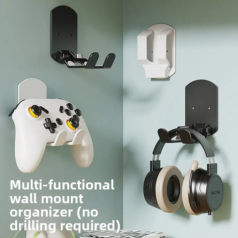 Headphone Holder Wall Mount, No-Drill Headset & Game Controller Holder, Space-Saving Gaming Headset Stand for PC, PS5, Xbox & Desk